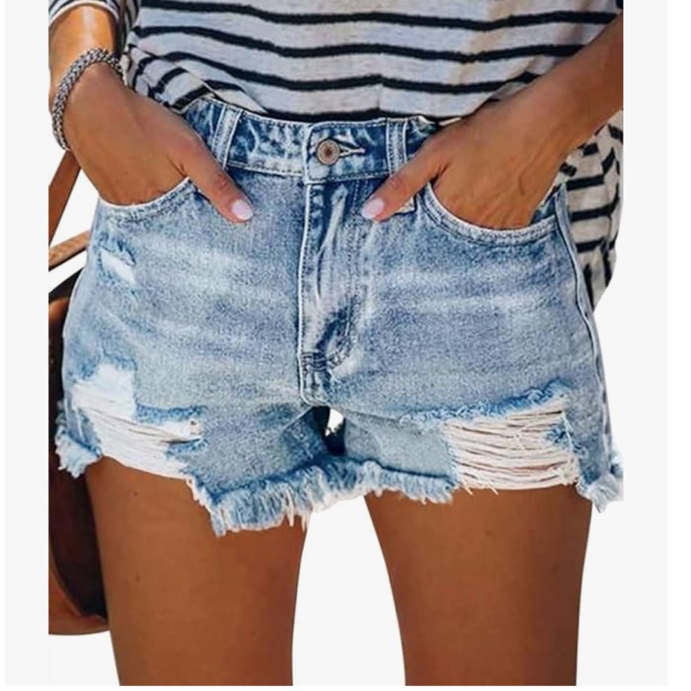 Women's Denim Shorts Mid Waist Ripped Distressed Sz XL